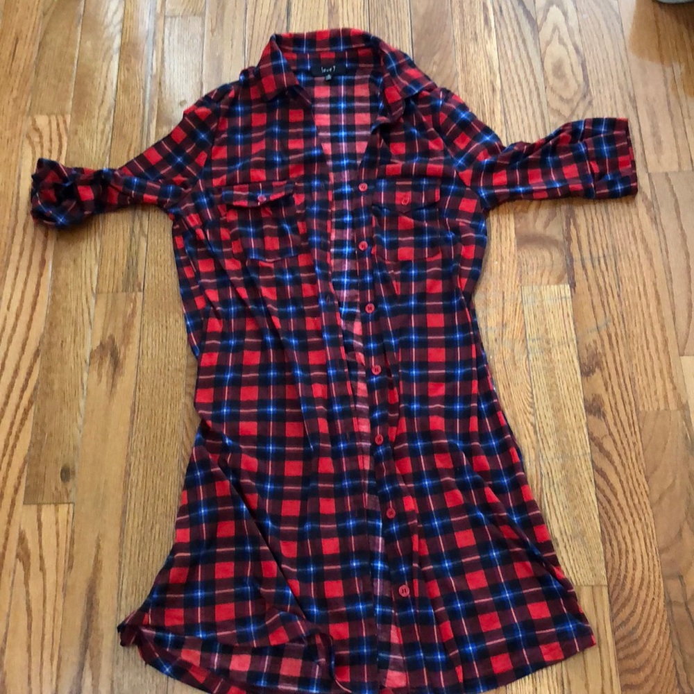Quarter sleeve flannel shirt dress